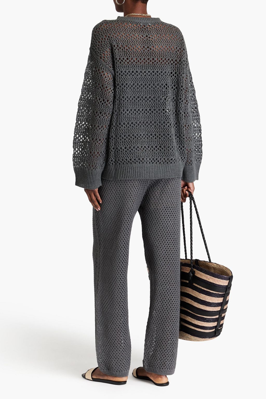 BRUNELLO CUCINELLI Open-knit linen and silk-blend sweater