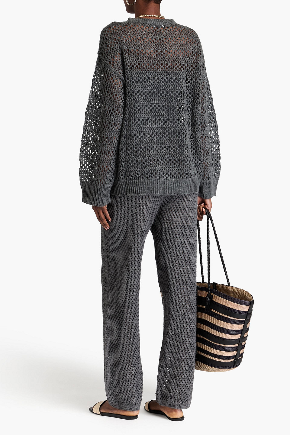 BRUNELLO CUCINELLI OPEN-KNIT LINEN AND SILK-BLEND SWEATER
