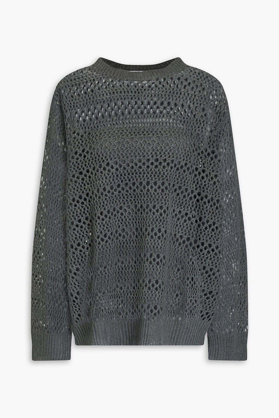 Brunello Cucinelli Open-knit Linen And Silk-blend Sweater In Dunkelgrau