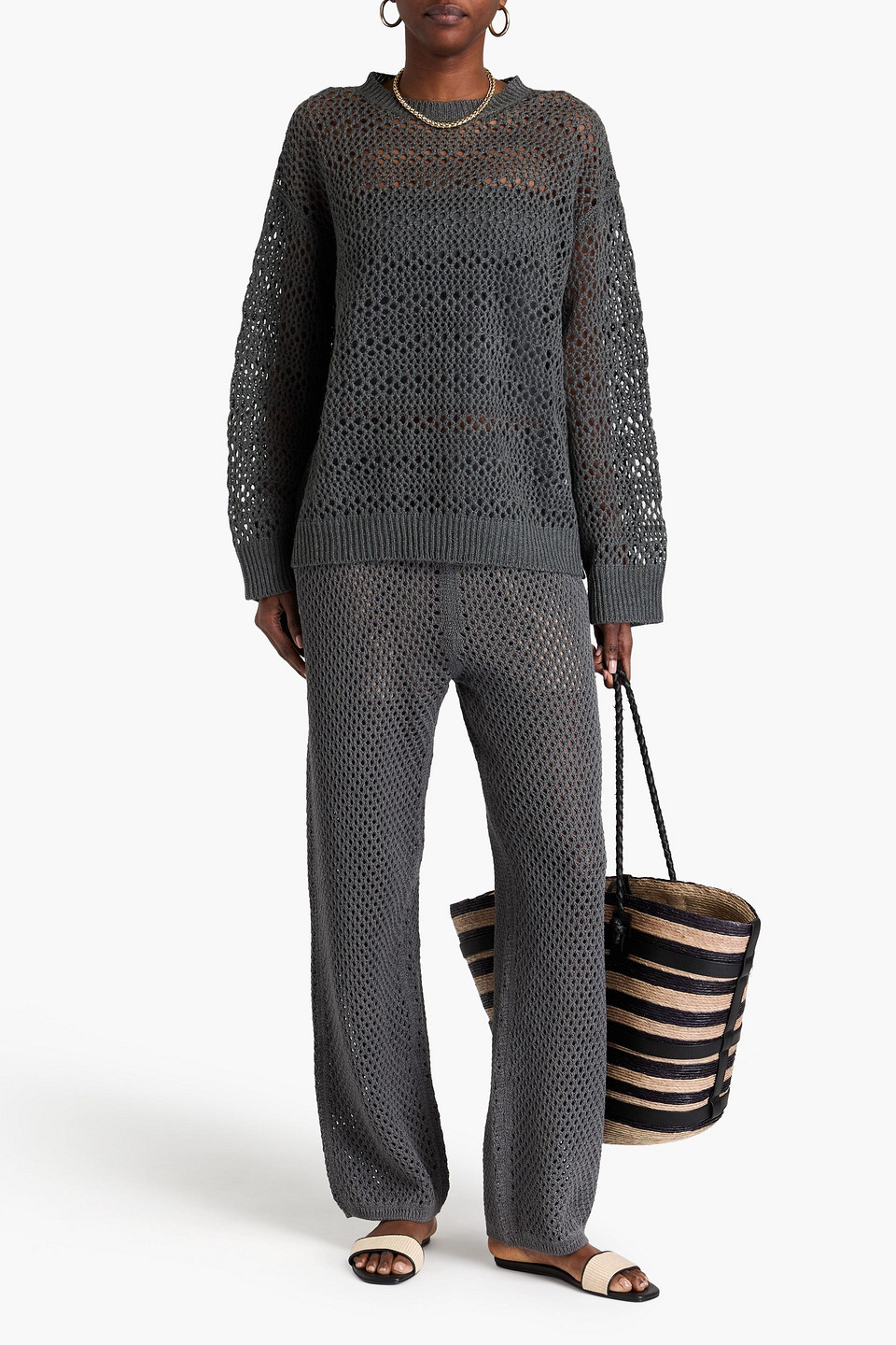 BRUNELLO CUCINELLI OPEN-KNIT LINEN AND SILK-BLEND SWEATER