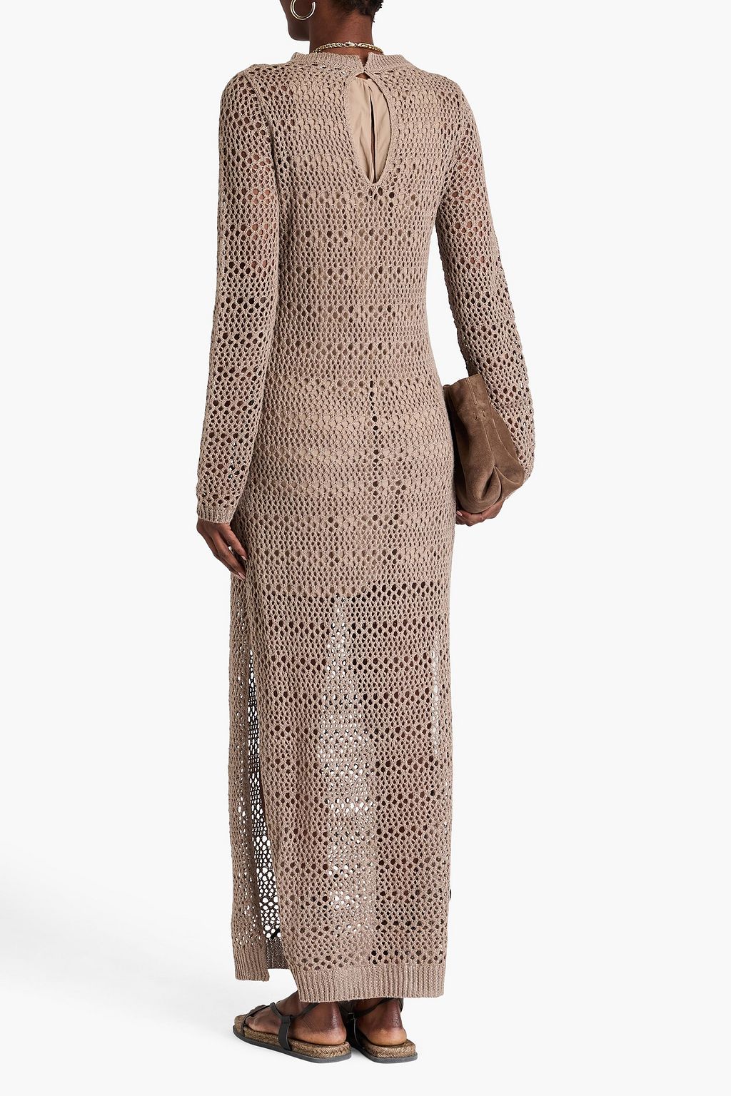 BRUNELLO CUCINELLI Maxikleid aus einer Leinen-Seidenmischung in Lochstrick