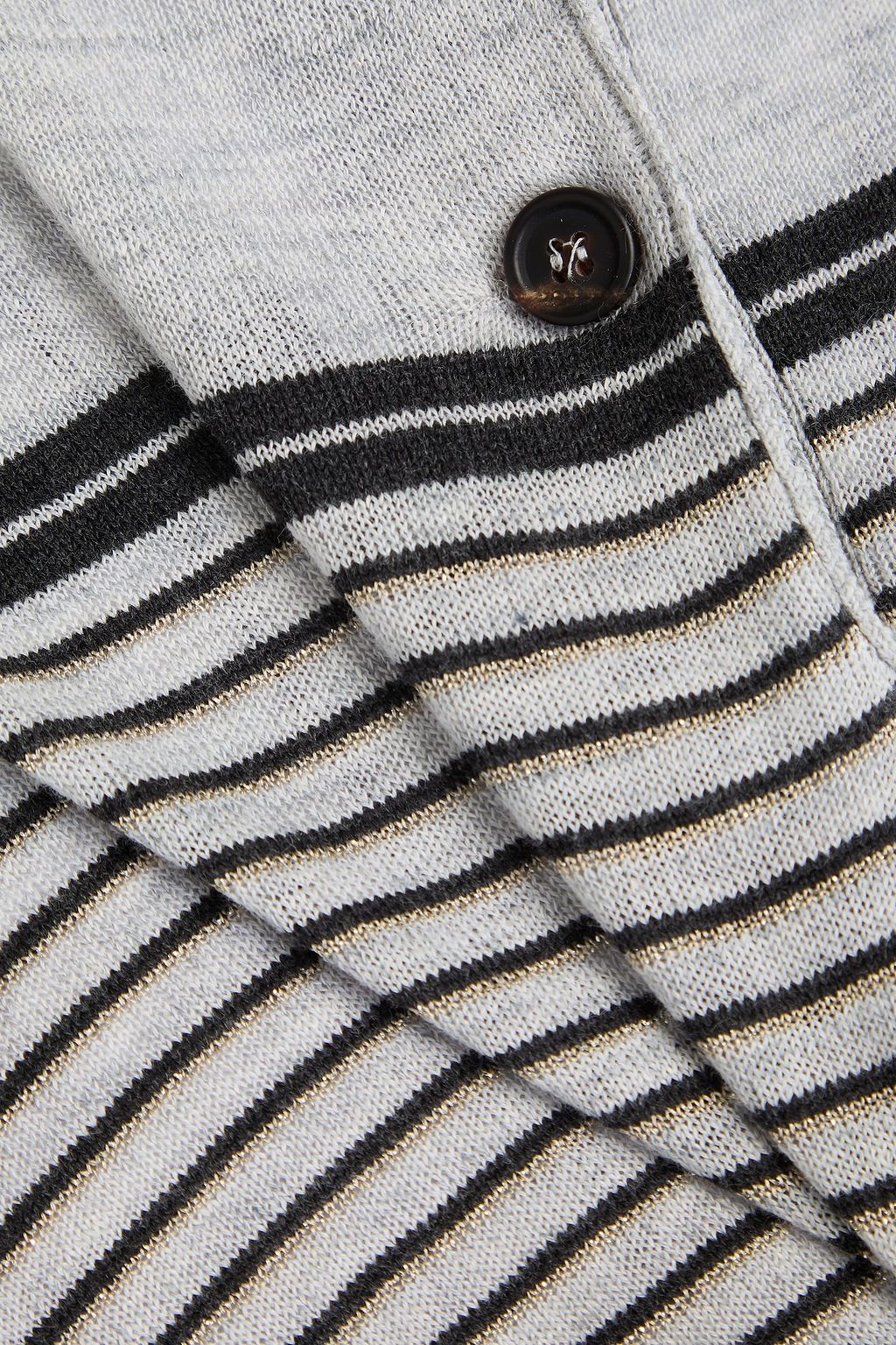 BRUNELLO CUCINELLI Gestreifter Pullover aus einer Leinen-Baumwollmischung mit Polokragen und Metallic-Effekt