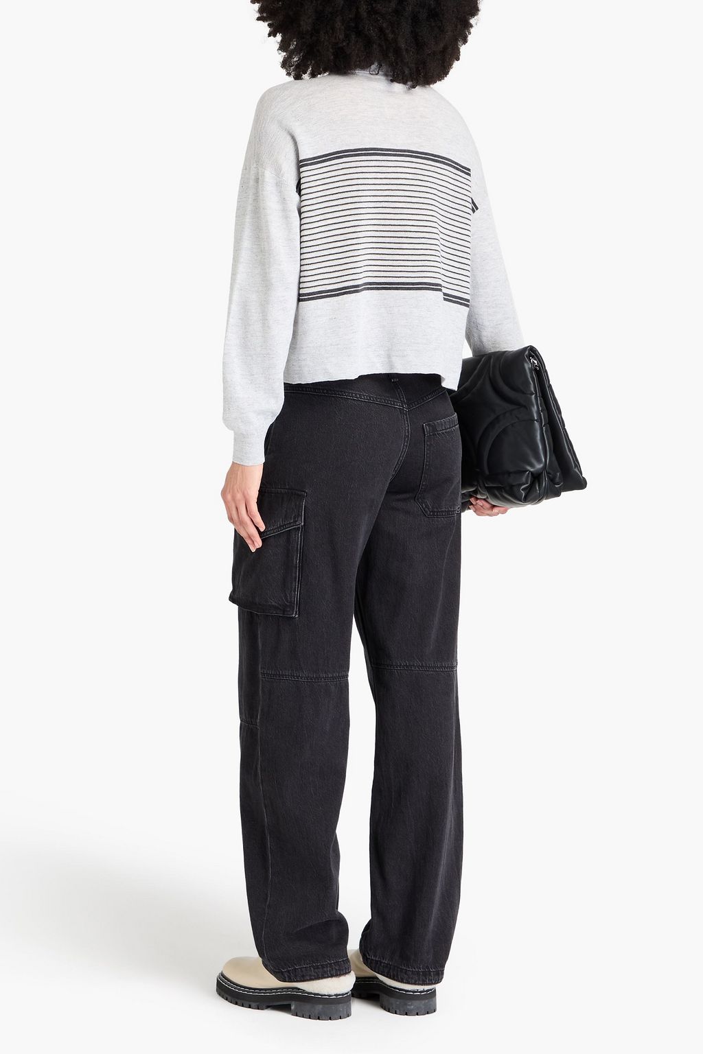 BRUNELLO CUCINELLI Gestreifter Pullover aus einer Leinen-Baumwollmischung mit Polokragen und Metallic-Effekt