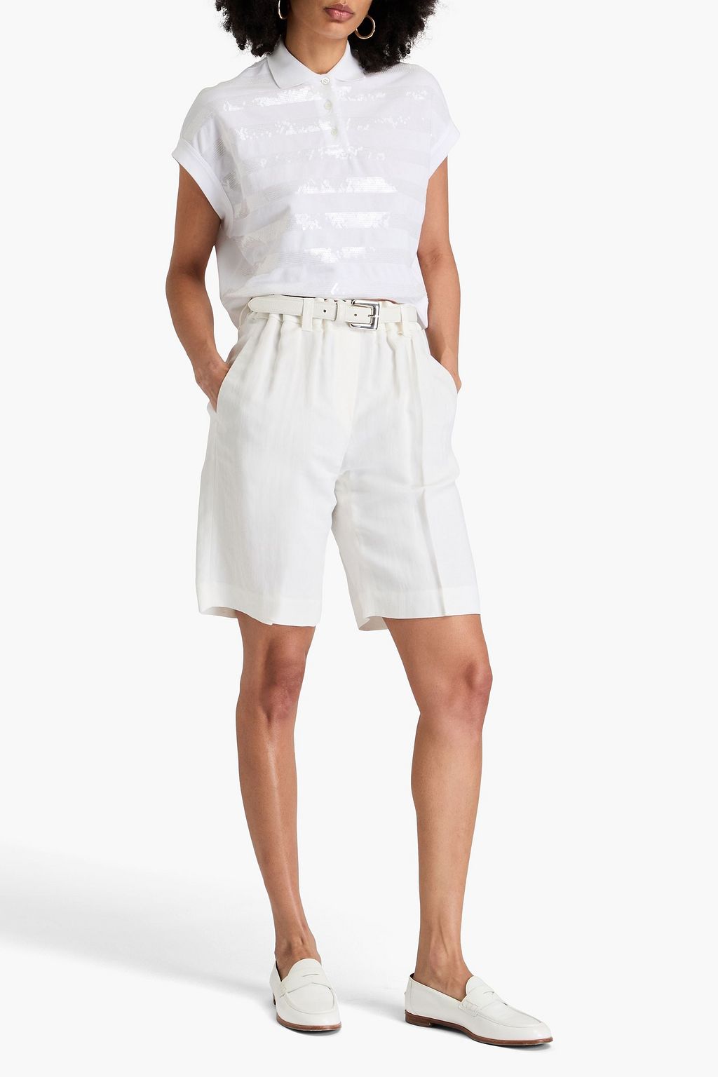 BRUNELLO CUCINELLI Sequin-embellished cotton-piqué polo shirt