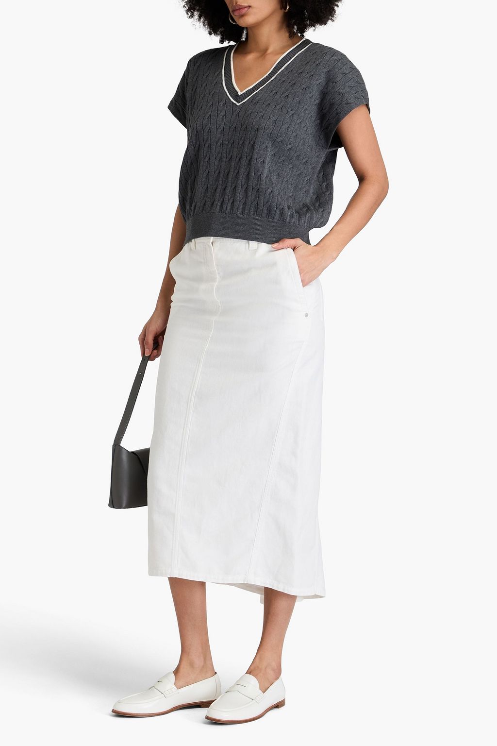 BRUNELLO CUCINELLI 비즈 장식 케이블 니트 코튼 베스트