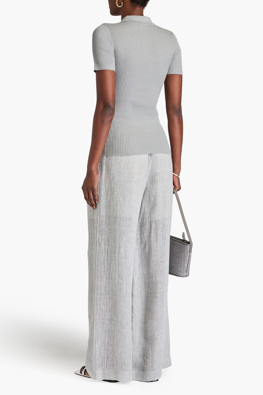 BRUNELLO CUCINELLI Poloshirt aus einer gerippten Kaschmirmischung mit Metallic-Effekt