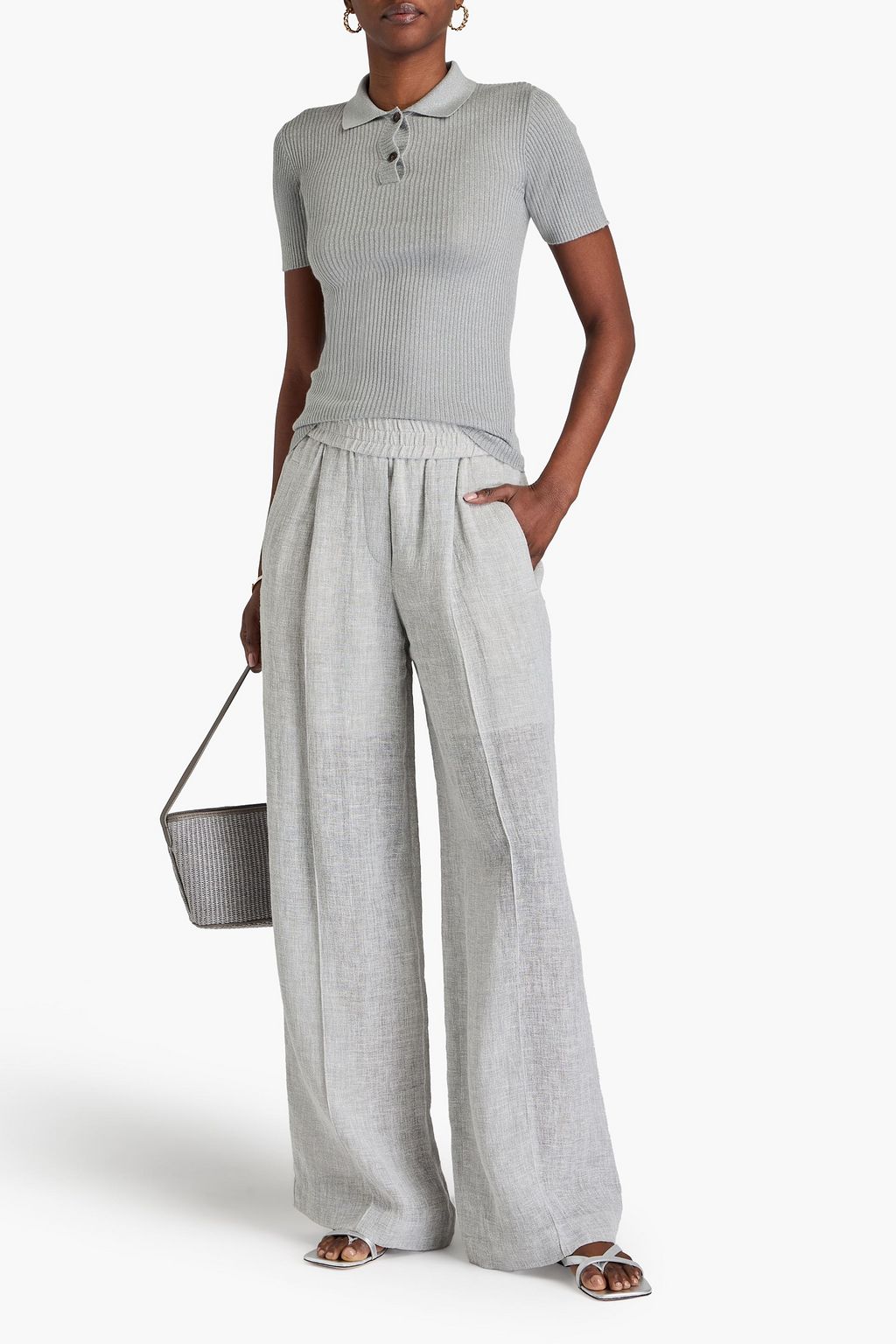 BRUNELLO CUCINELLI Poloshirt aus einer gerippten Kaschmirmischung mit Metallic-Effekt