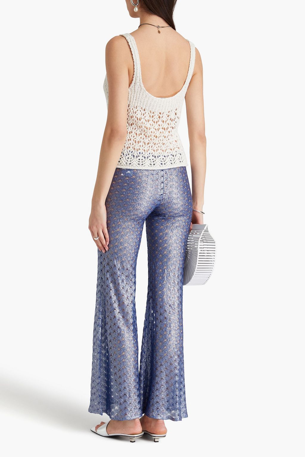 MISSONI 메탈릭 크로셰 니트 플레어 팬츠