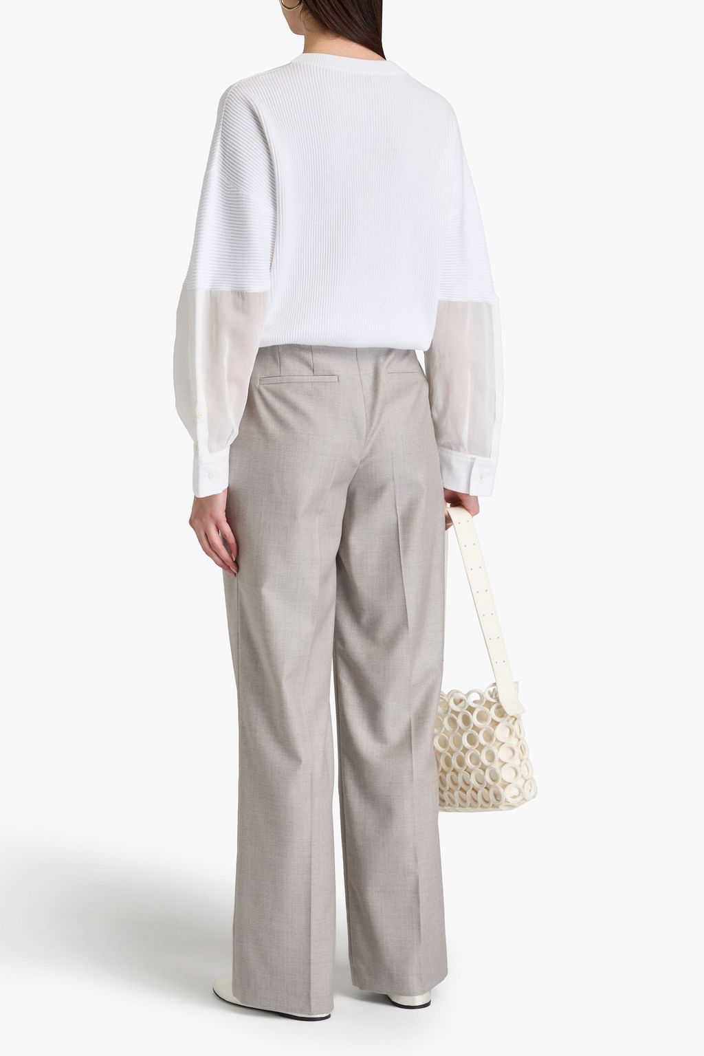 BRUNELLO CUCINELLI Pullover aus gerippter Baumwolle mit Organzaeinsätzen