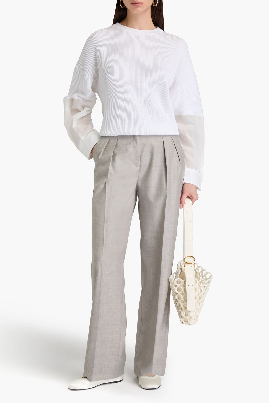 BRUNELLO CUCINELLI Pullover aus gerippter Baumwolle mit Organzaeinsätzen