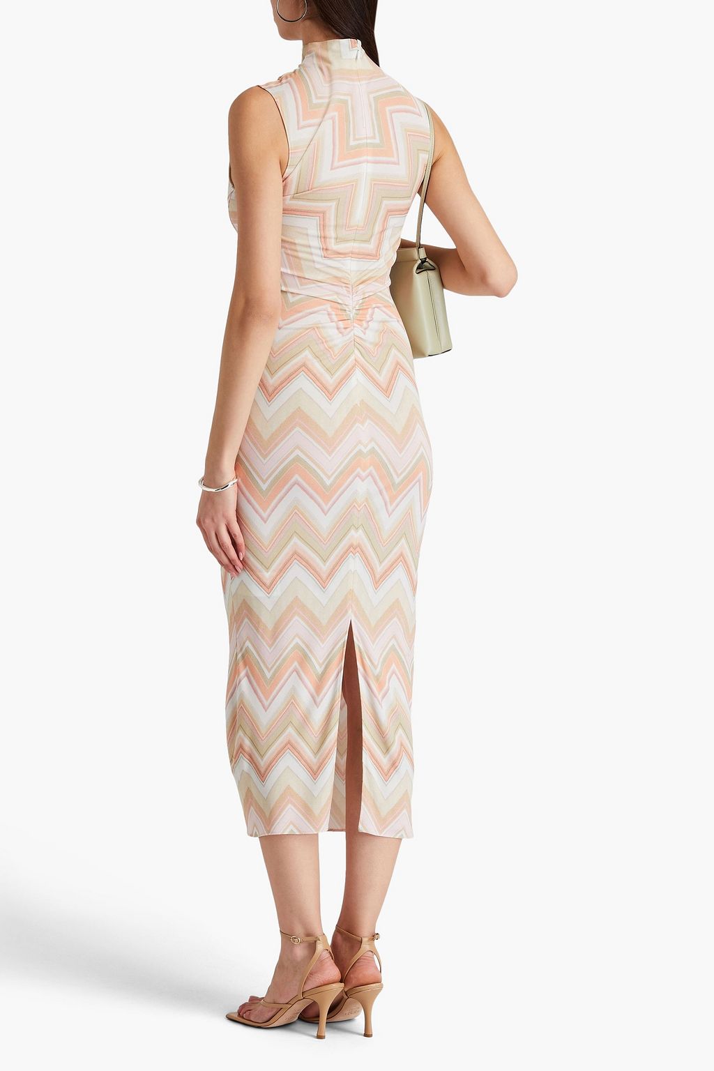 MISSONI Ruched printed crepe turtleneck midi dress