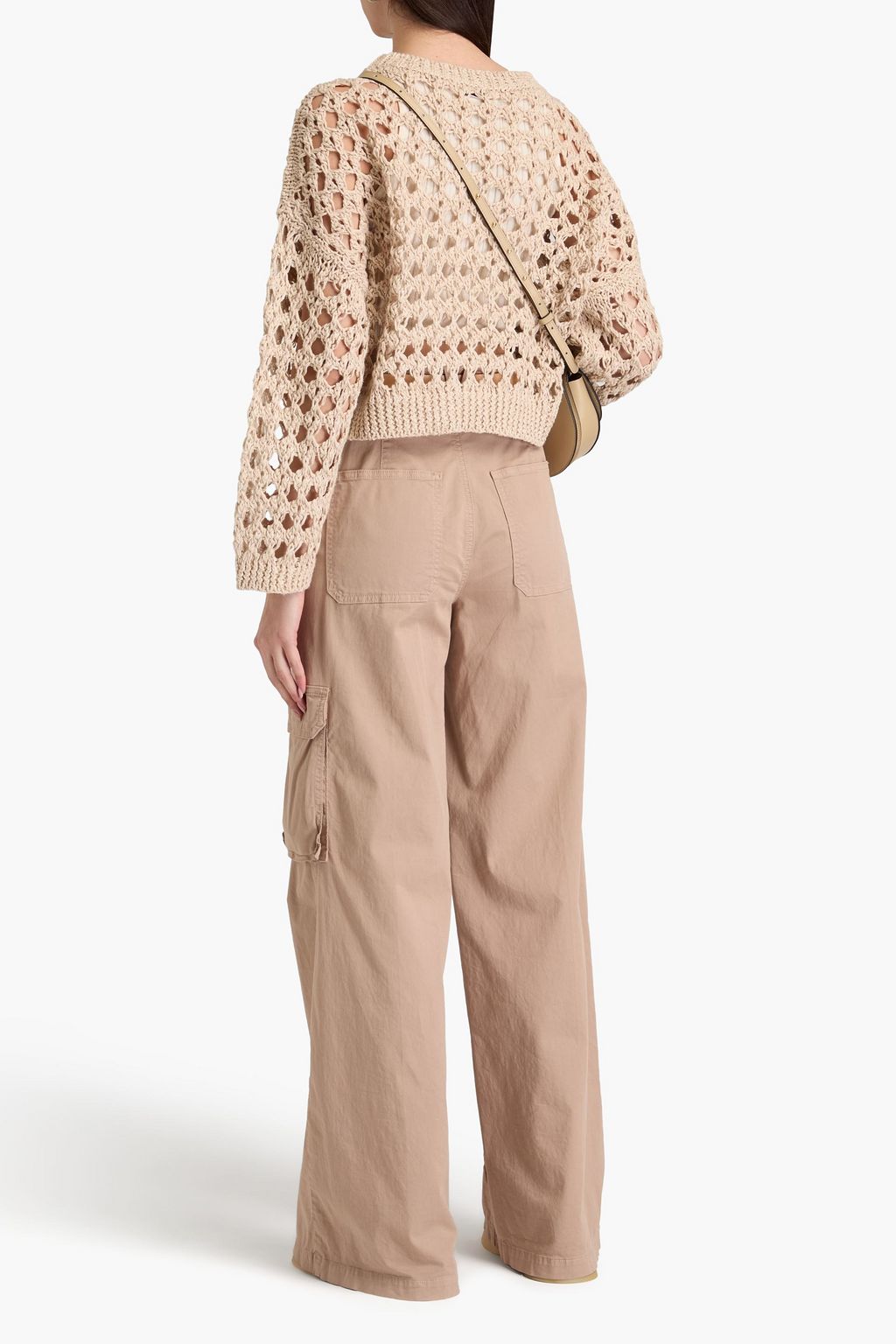 BRUNELLO CUCINELLI 오픈 니트 주트 혼방 크롭 스웨터