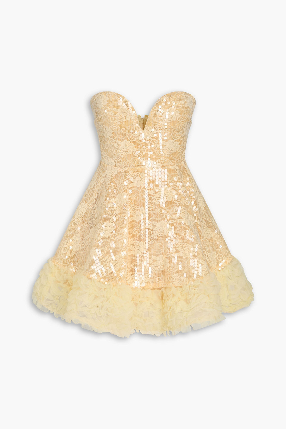 Rotate Birger Christensen - Strapless sequined tulle mini dress - Yellow - DE 38