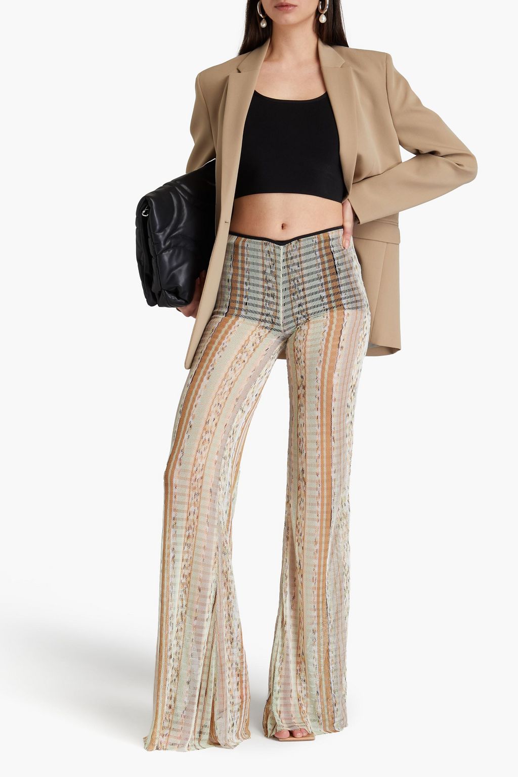 MISSONI بنطلون بقصة واسعة من الأسفل من نسيج بحبكة كروشيه مصبوغ بألوان متداخلة