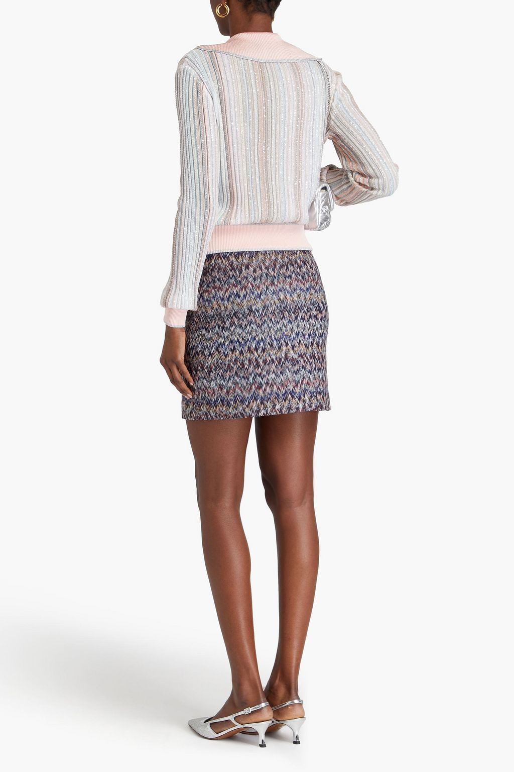 MISSONI تنورة قصيرة من نسيج بحبكة كروشيه بلون معدني