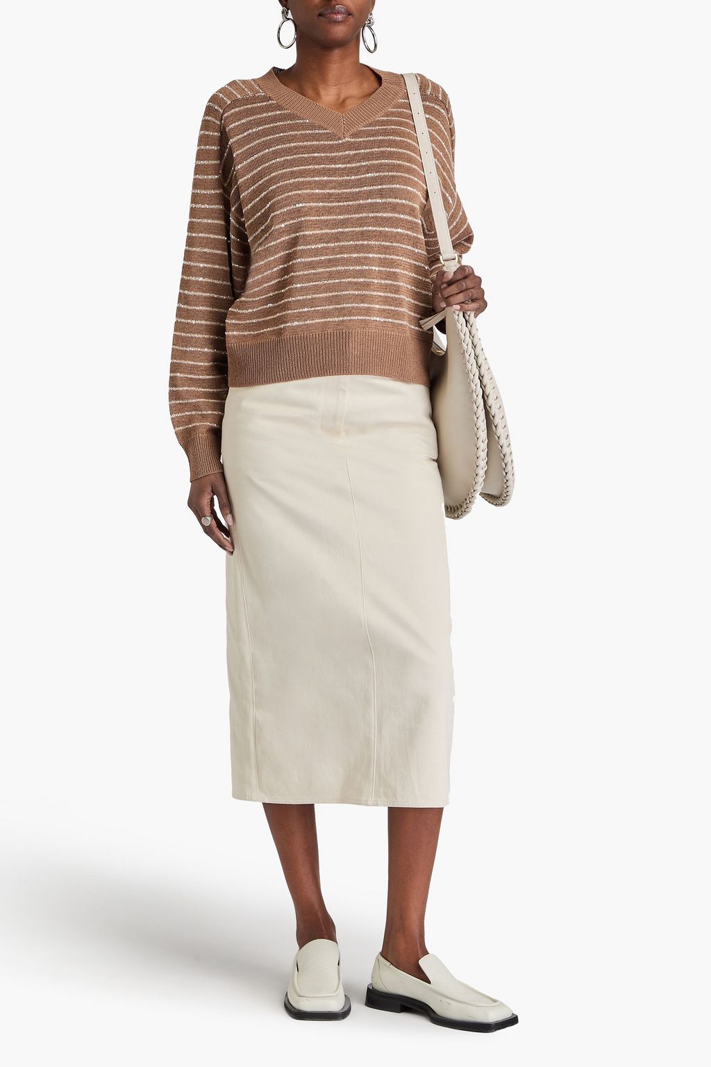 BRUNELLO CUCINELLI كنزة رياضية مخططة من القطن