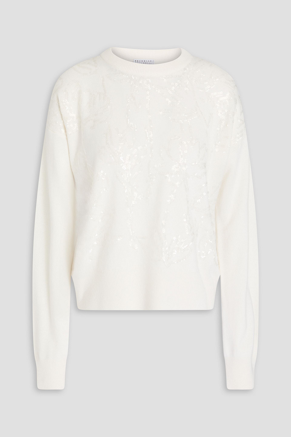 Brunello Cucinelli Pullover Aus Einer Woll-kaschmir-seidenmischung Mit Pailletten In Elfenbein