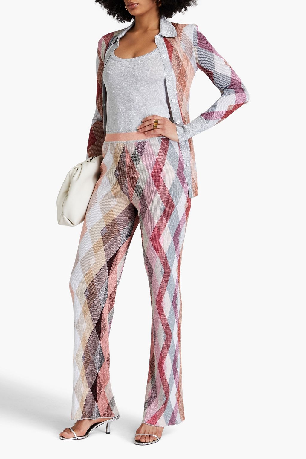 MISSONI بنطلون بقصة واسعة من الأسفل بحبكة إنتارسيا بلون معدني