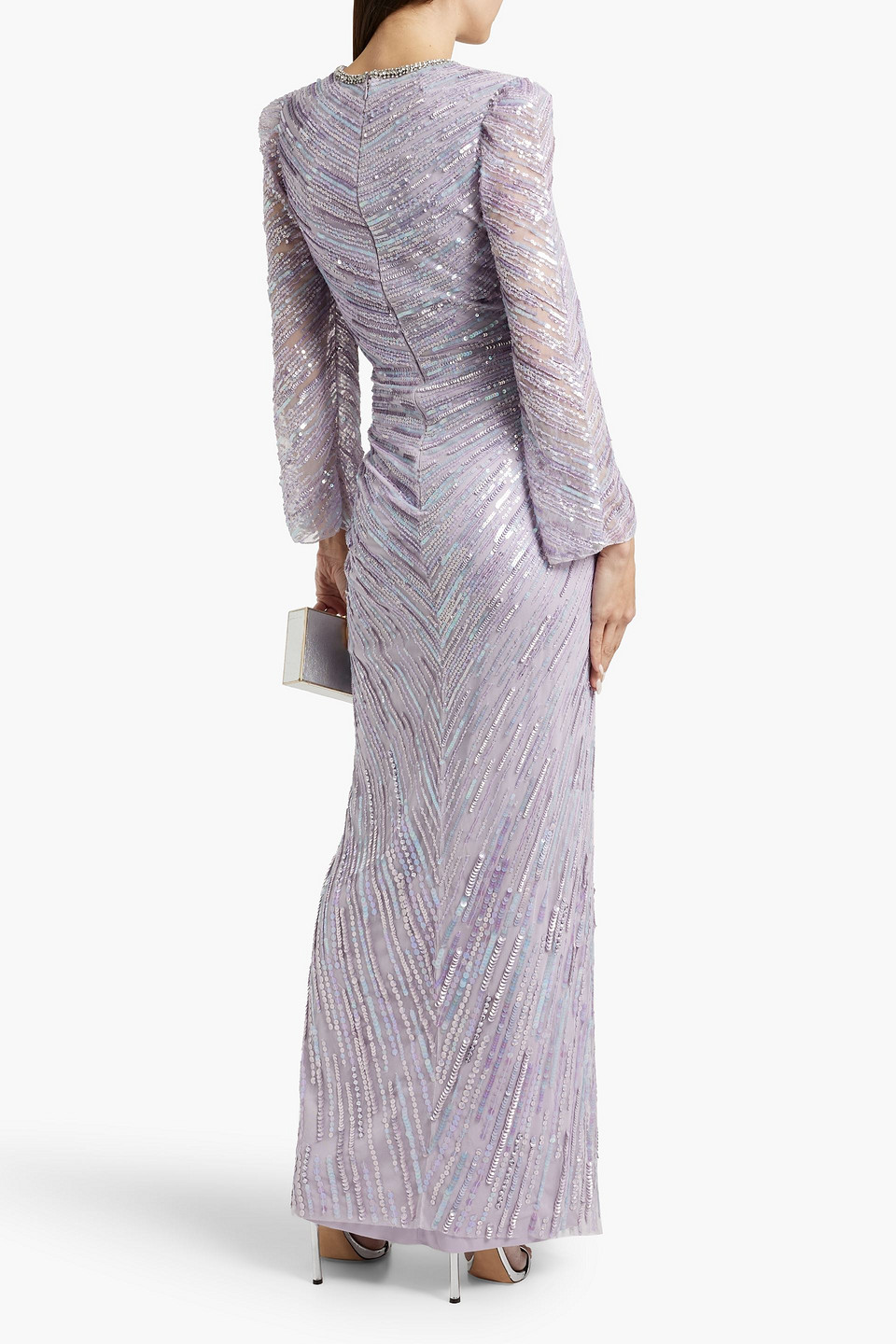 Jenny Packham Darcy Ruched Embellished Tulle Gown In Lavender