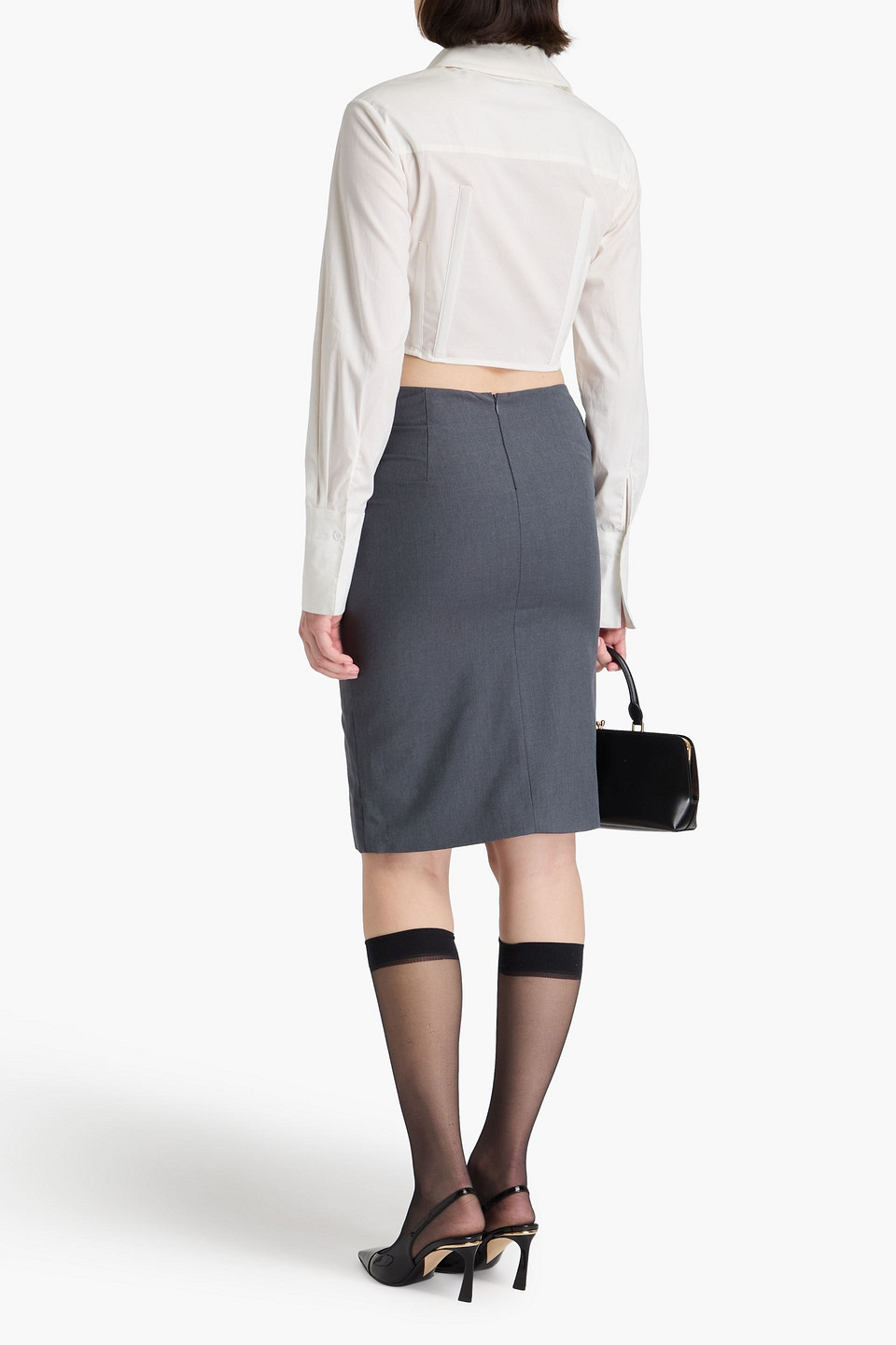Remain Birger Christensen Gray Tied Suiting Midi Skirt In Dunkelgrau
