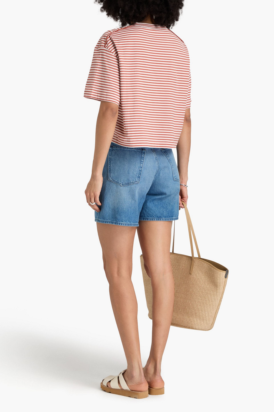 Brunello Cucinelli T-shirt Aus Baumwoll-jersey Mit Streifen In Nudefarben