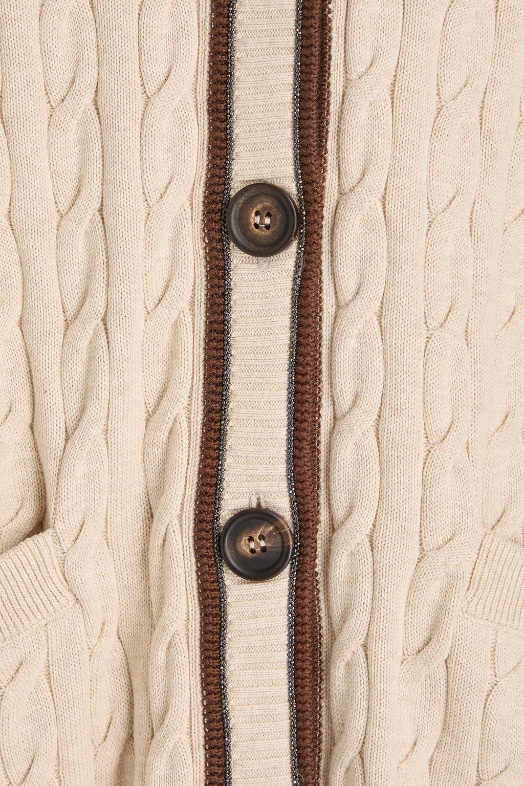 BRUNELLO CUCINELLI Cardigan aus Baumwolle mit Zopfstrickmuster und Zierperlen