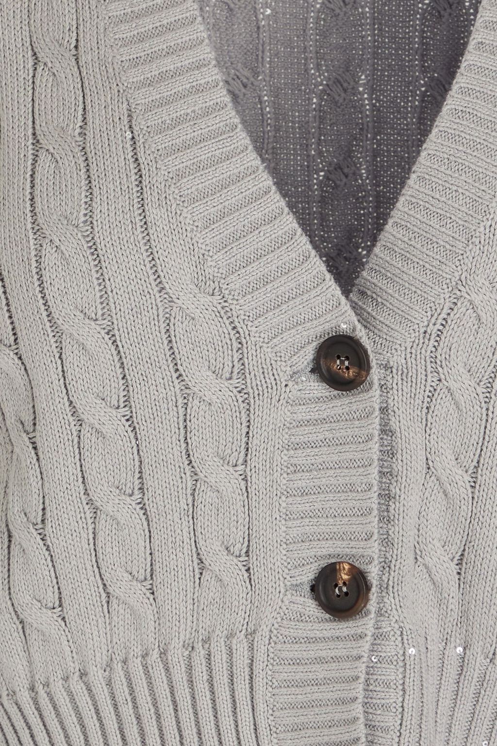 BRUNELLO CUCINELLI Weste aus einer Baumwollmischung mit Zopfstrickmuster und Pailletten