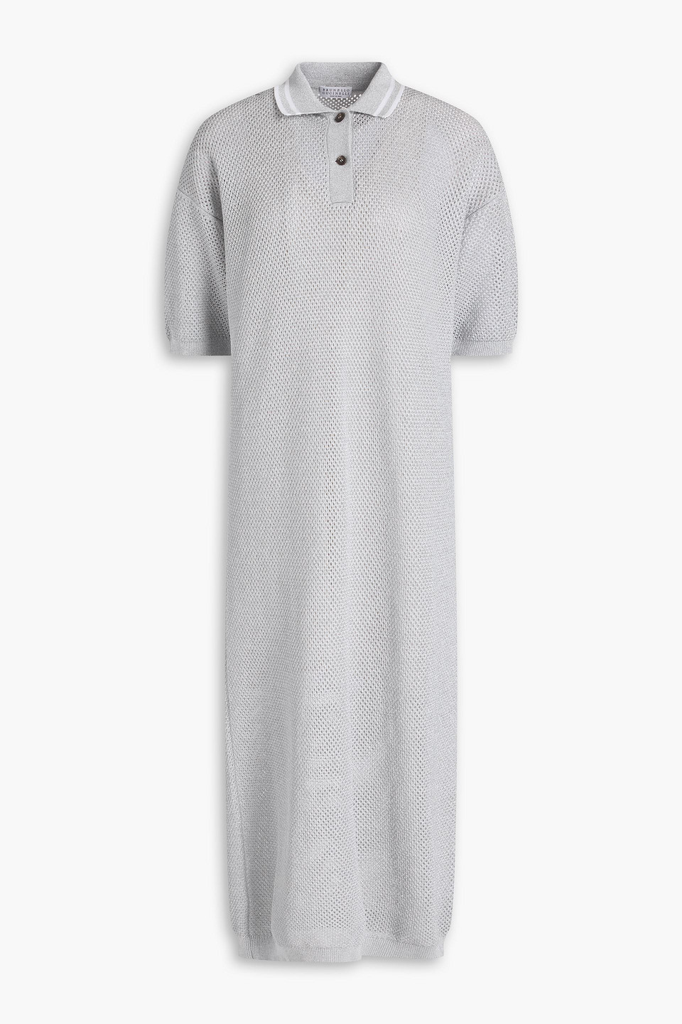 Brunello Cucinelli Midikleid In Lochstrick Aus Einer Baumwollmischung In Metallic-optik In Gray