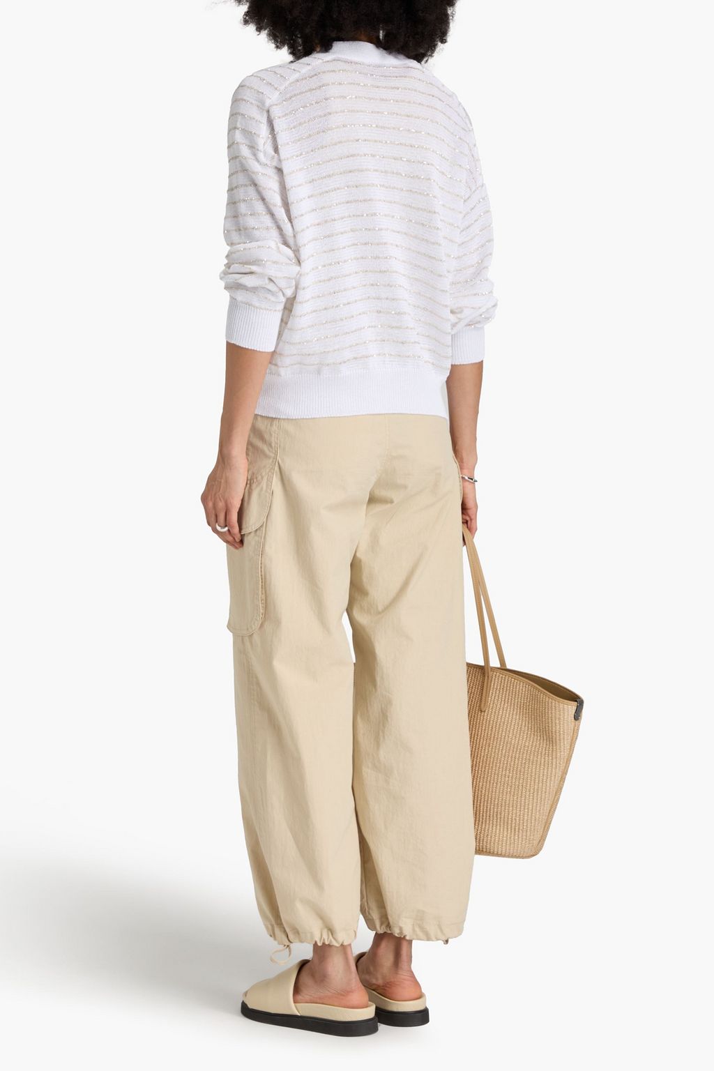 BRUNELLO CUCINELLI Gestreifter Cardigan aus Baumwolle mit Pailletten