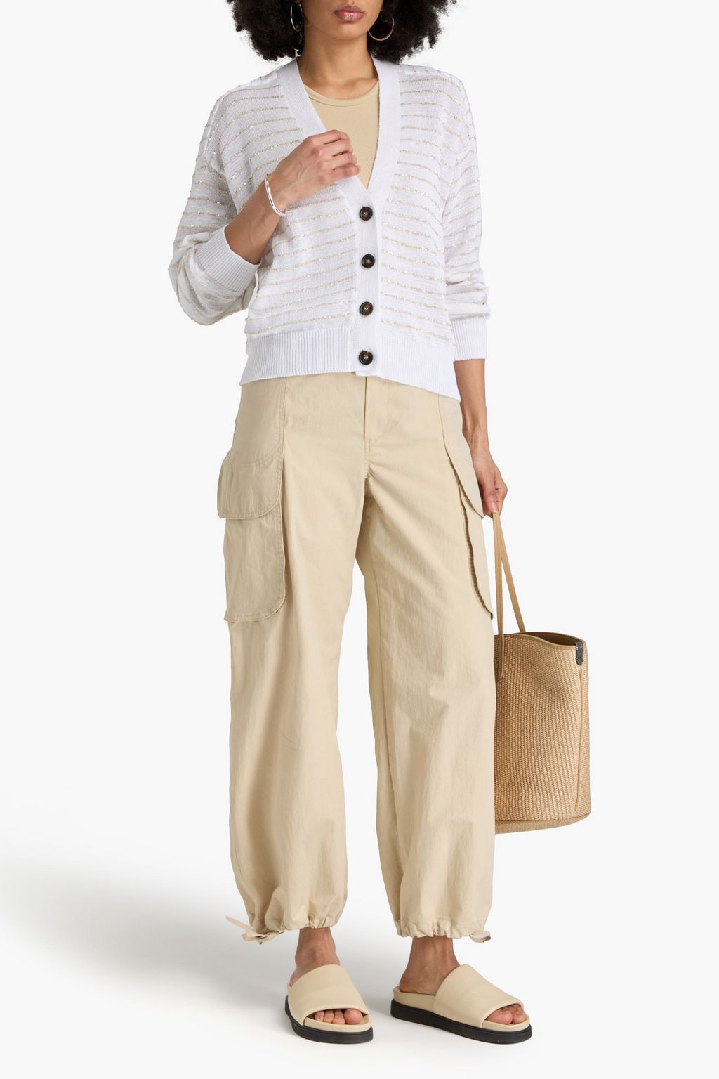 BRUNELLO CUCINELLI Gestreifter Cardigan aus Baumwolle mit Pailletten