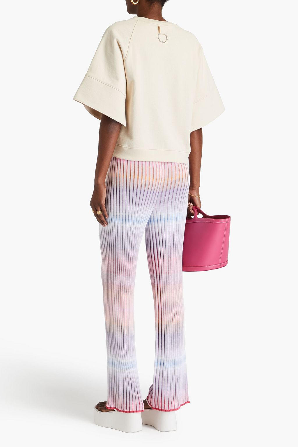 MISSONI بنطال بقصة بوت كت من نسيج محبوك مضلع بألوان متداخلة