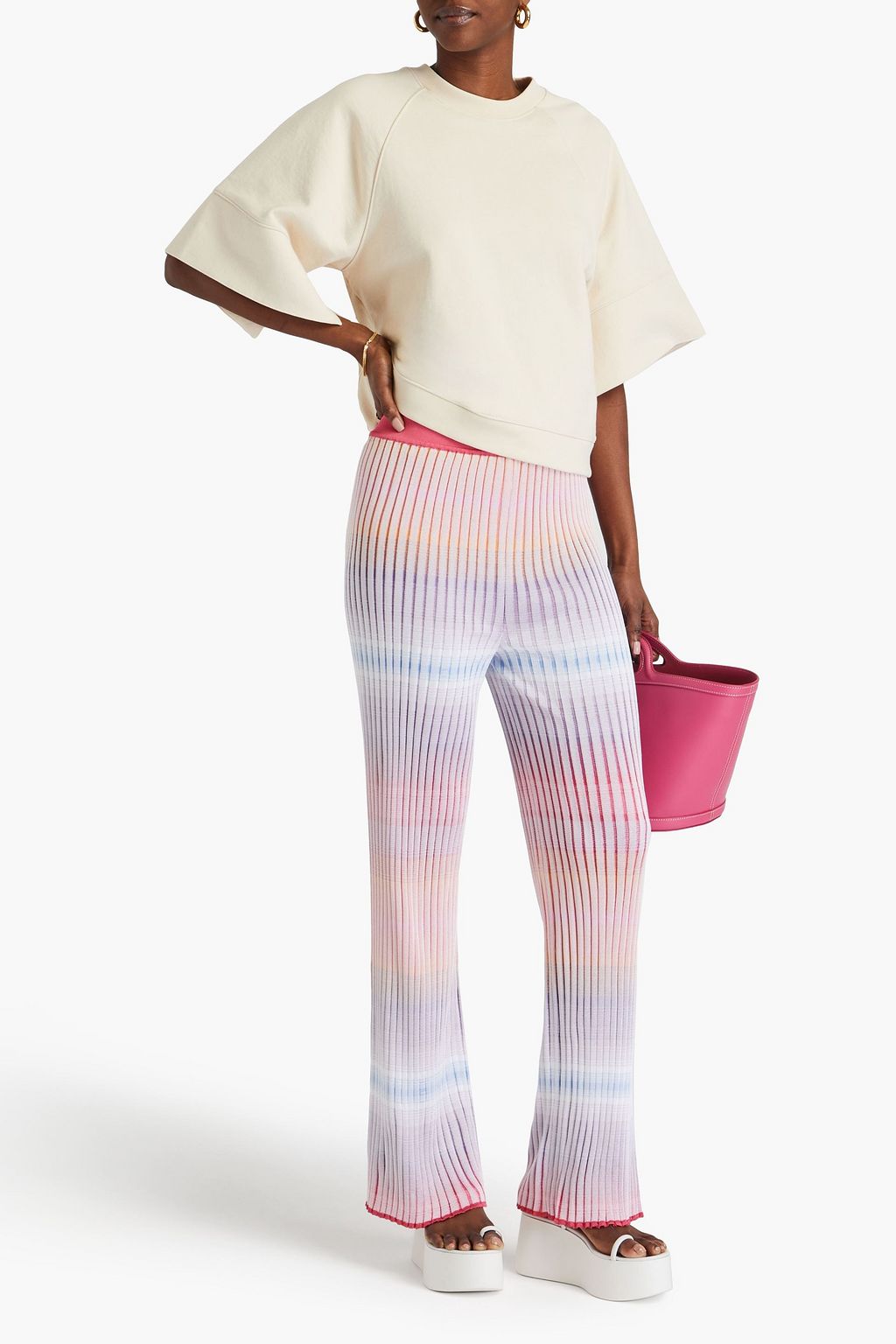 MISSONI بنطال بقصة بوت كت من نسيج محبوك مضلع بألوان متداخلة