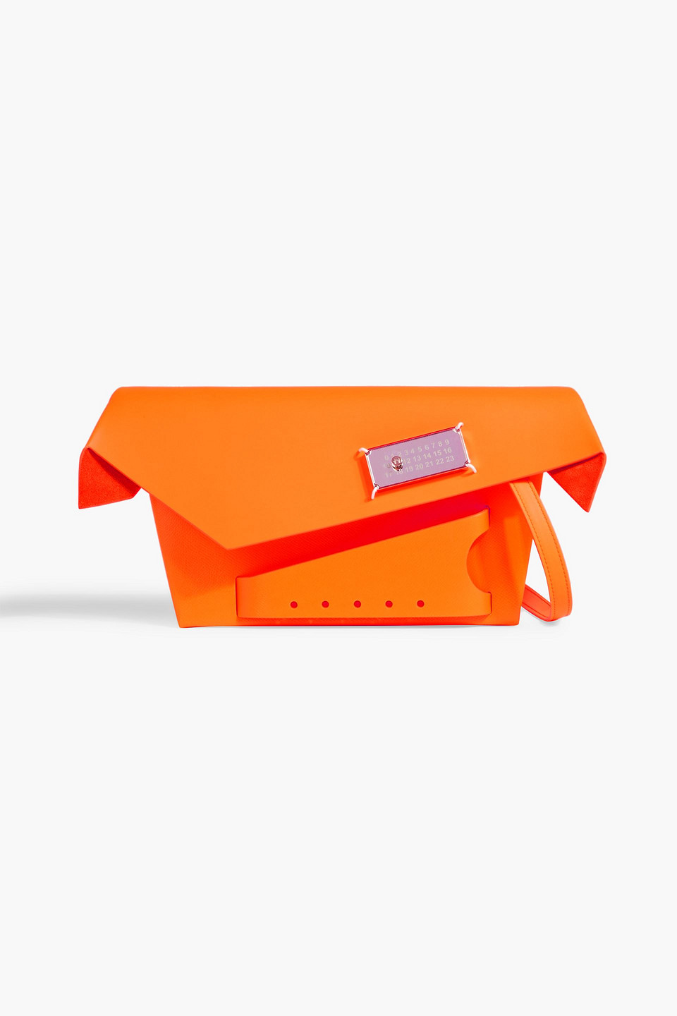 Maison Margiela Snatched Neon Smooth And Textured-leather Shoulder Bag In Bright Orange