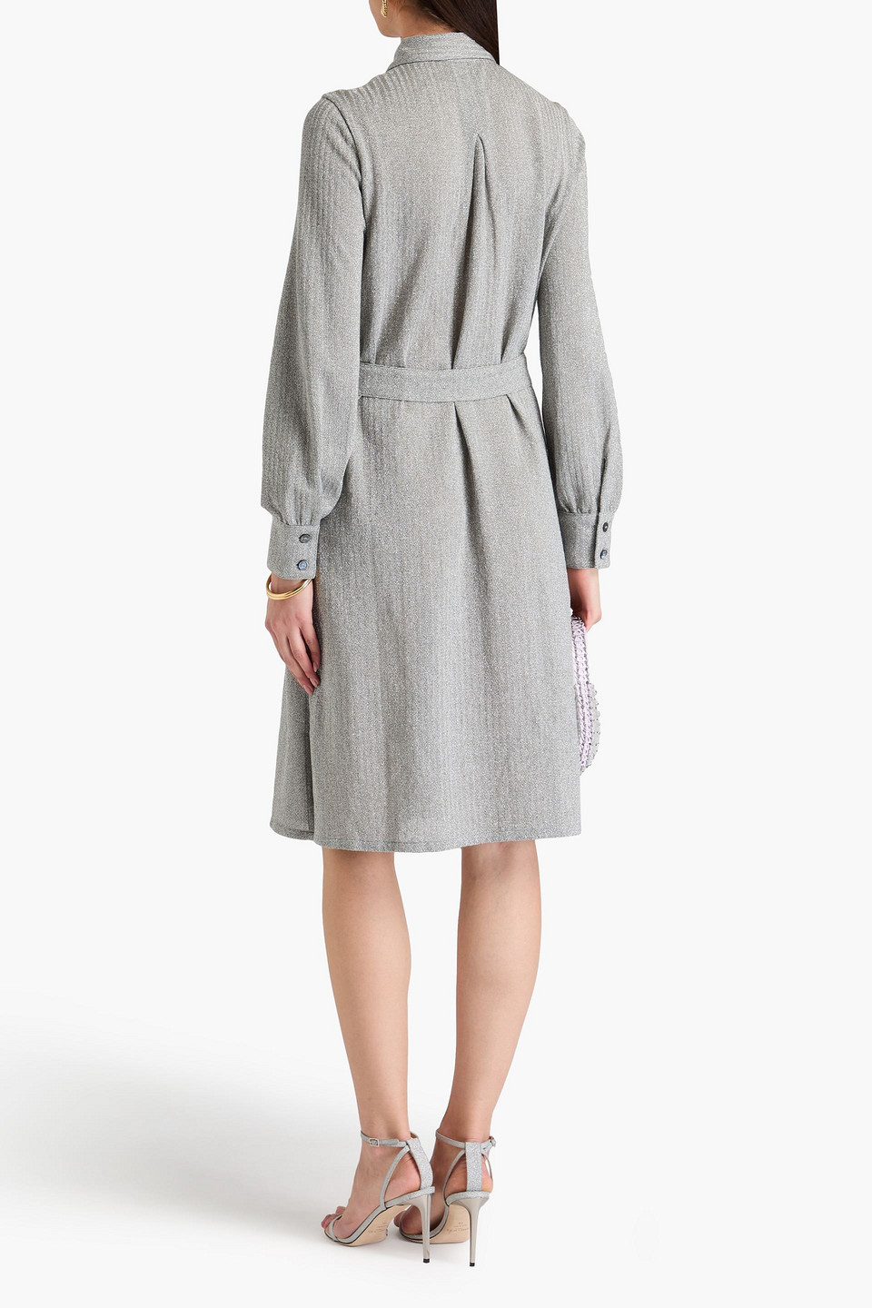 MISSONI METALLIC CROCHET-KNIT COTTON-BLEND SHIRT DRESS