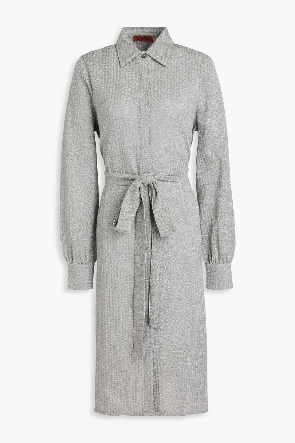 MISSONI METALLIC CROCHET-KNIT COTTON-BLEND SHIRT DRESS