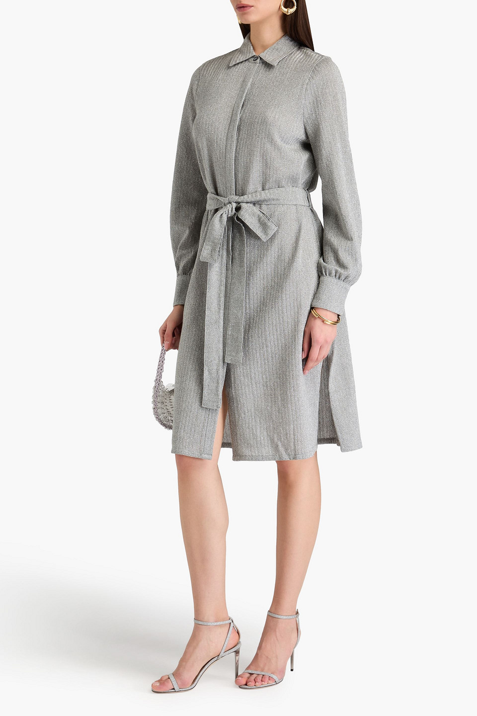 MISSONI METALLIC CROCHET-KNIT COTTON-BLEND SHIRT DRESS