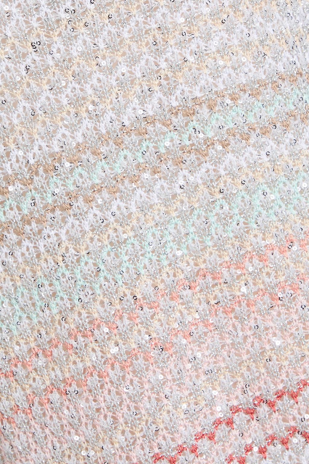 MISSONI فستان قصير بحبكة كروشيه بلون معدني ومزين بأقراص براقة