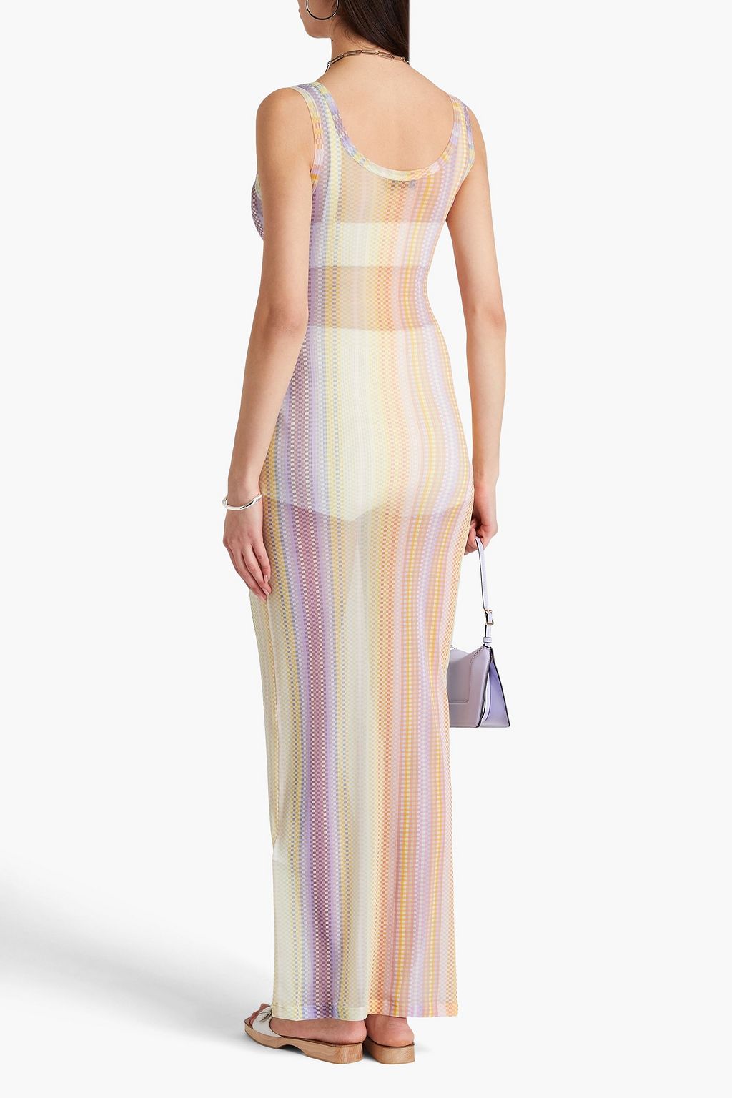 MISSONI فستان طويل من نسيج شبكي مطاط بطبعة مربعات
