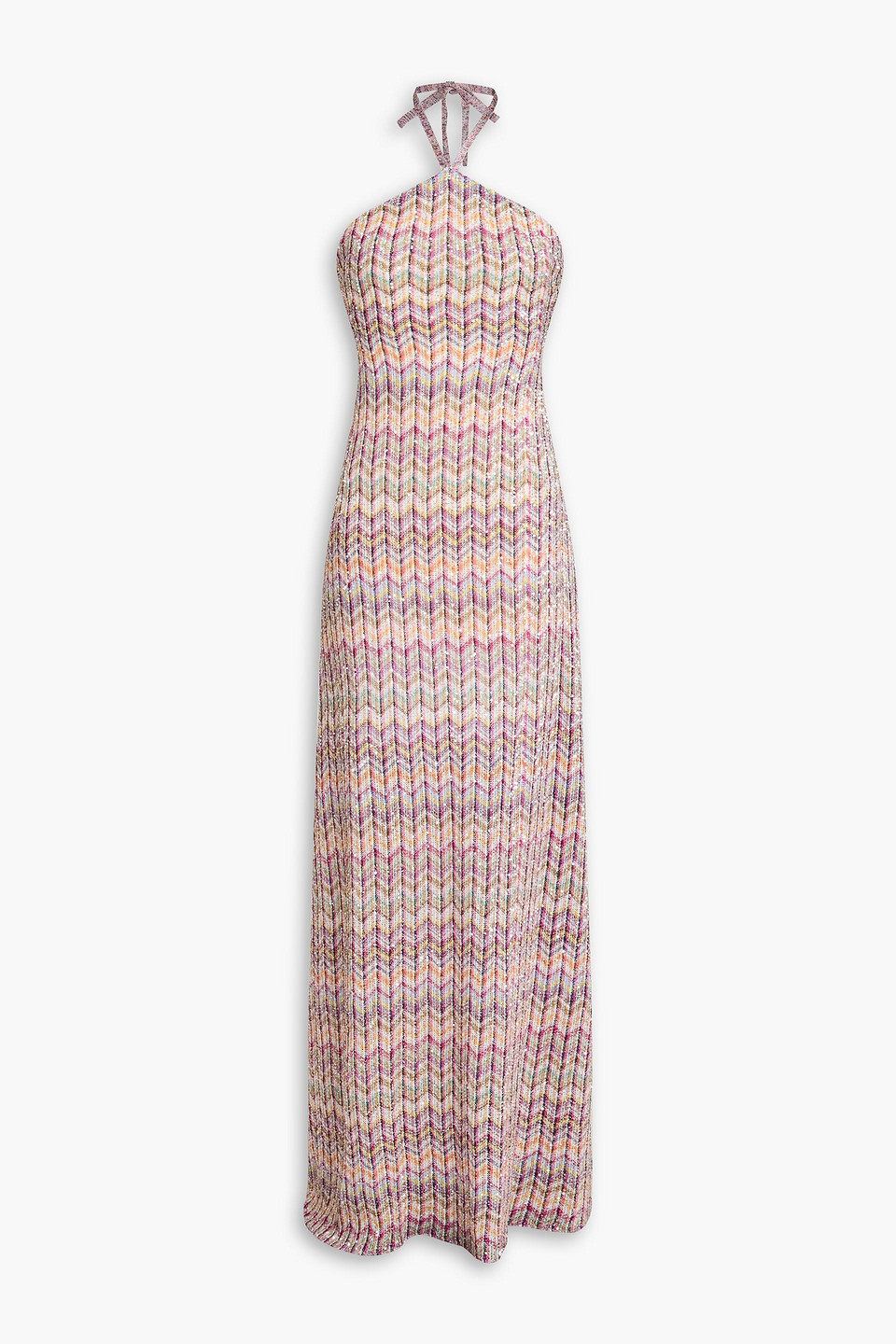 Missoni Sequin-embellished Metallic Crochet-knit Halterneck Maxi Dress In Multicolor