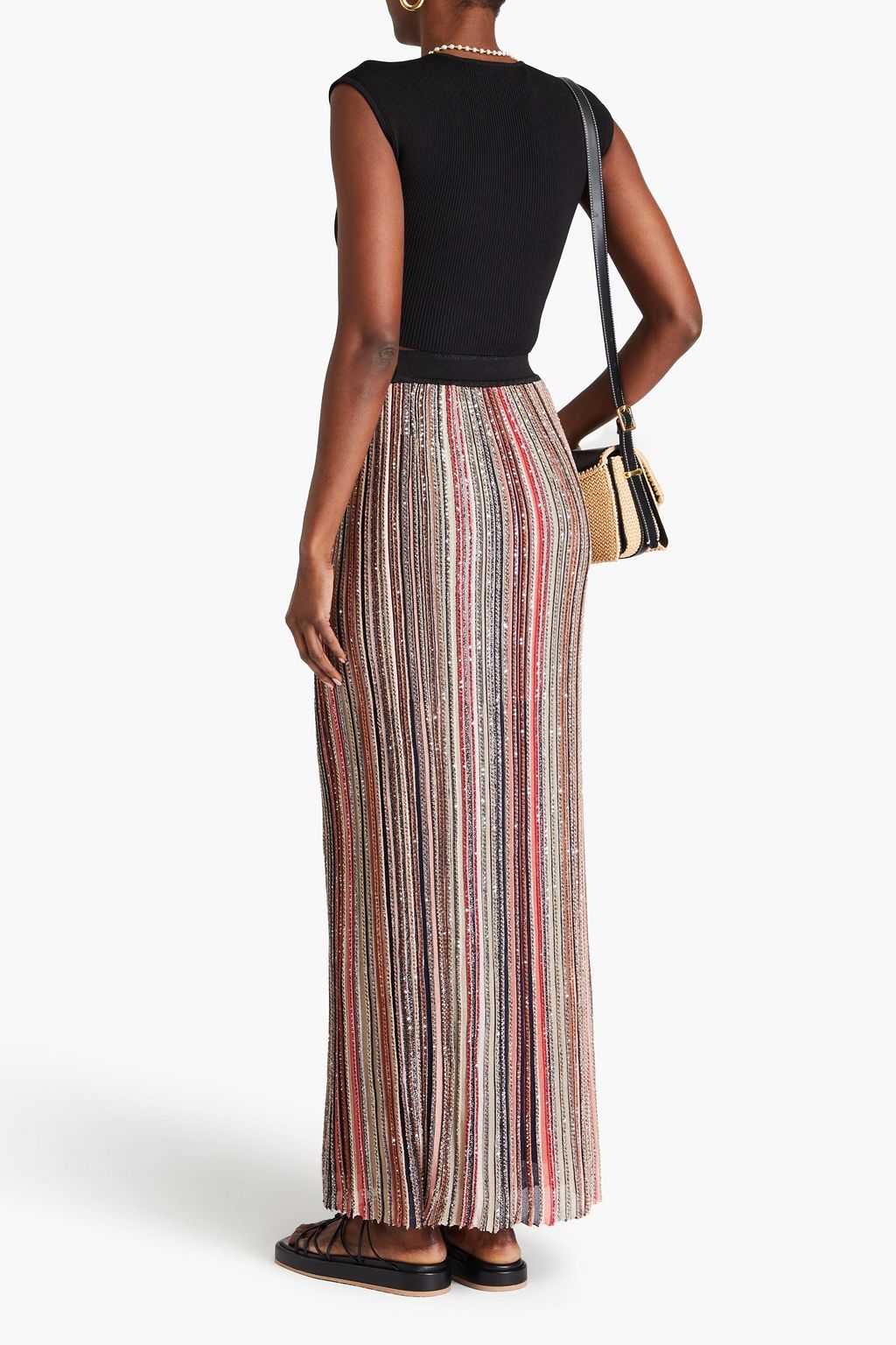 MISSONI 시퀸 장식 스트라이프 리브 니트 맥시 스커트