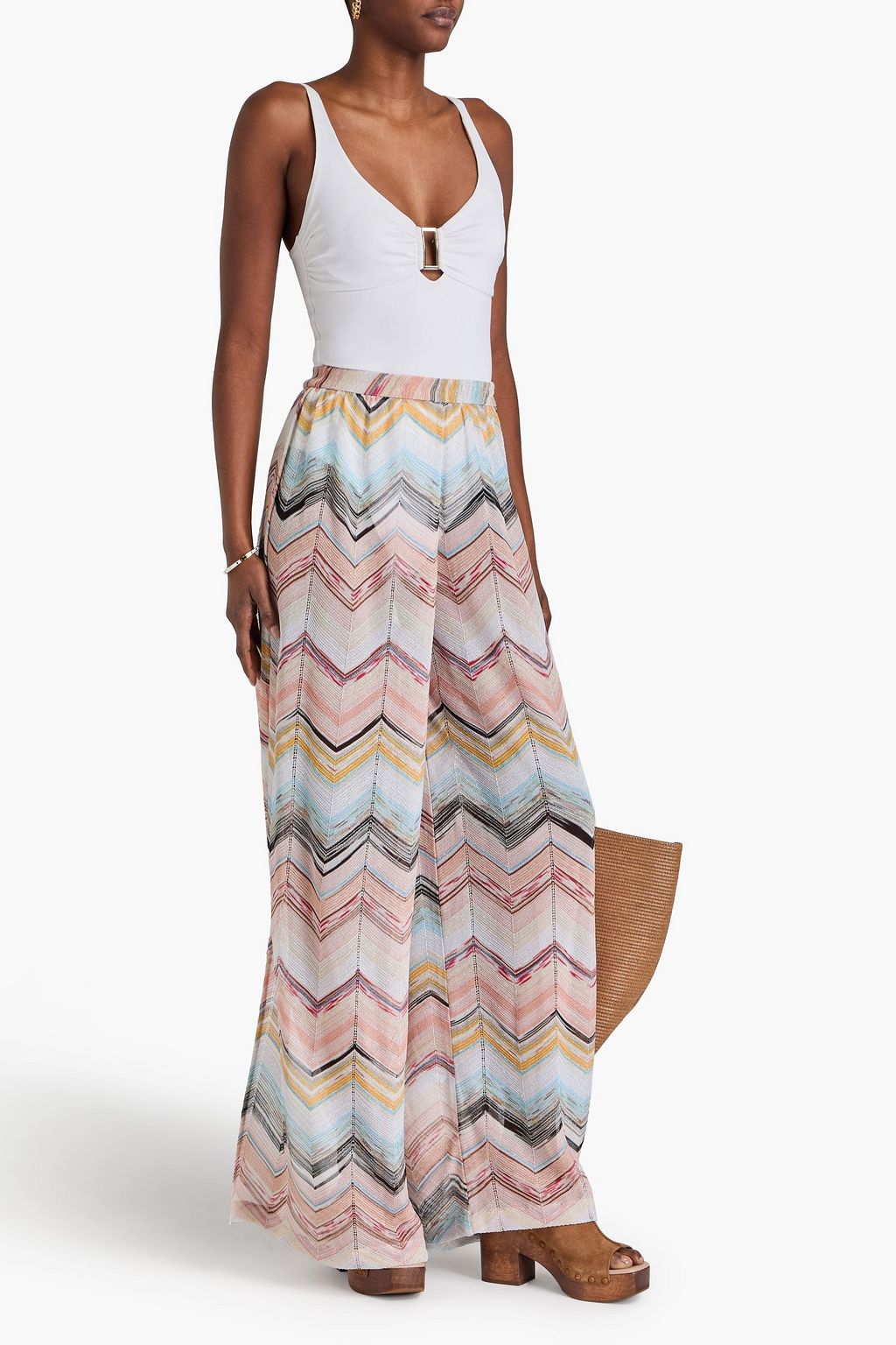 MISSONI Metallic crochet-knit wide-leg pants
