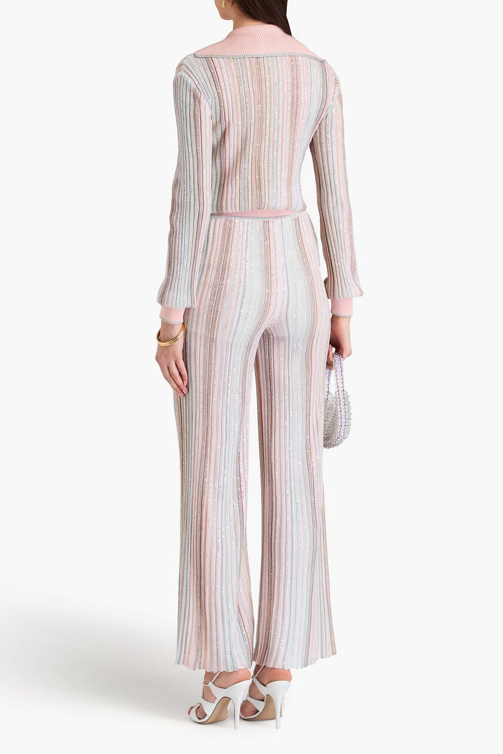 MISSONI بنطلون مخطط بقصة واسعة من الأسفل بحبكة مضلّعة بتصميم مزركش