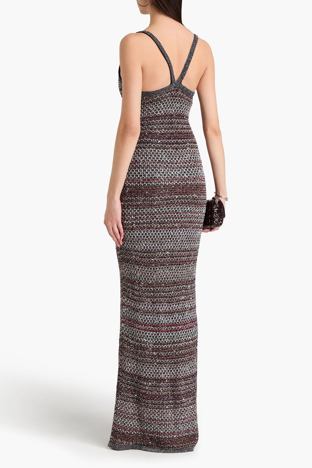 MISSONI Sequin-embellished metallic crochet-knit maxi dress