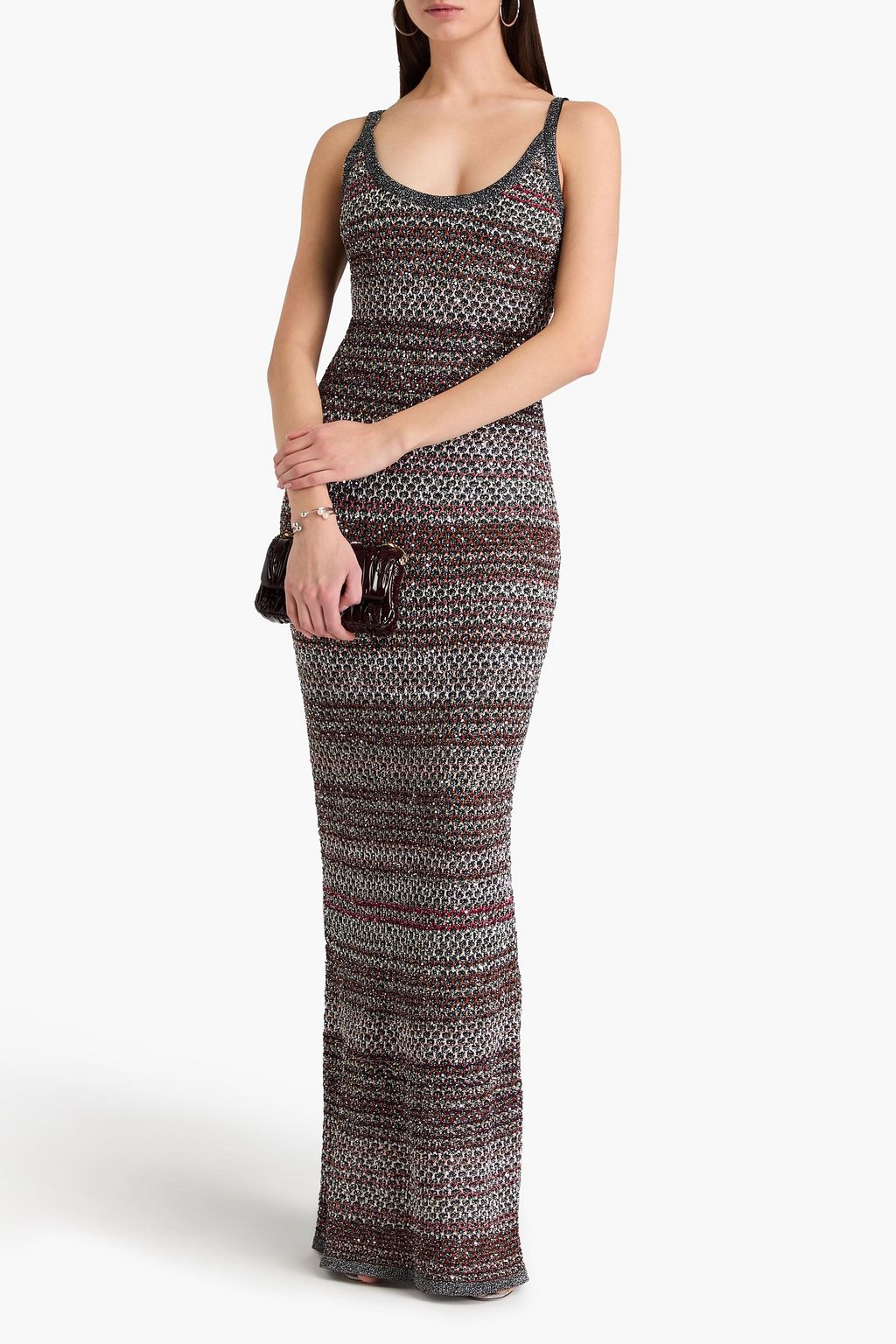 MISSONI Sequin-embellished metallic crochet-knit maxi dress