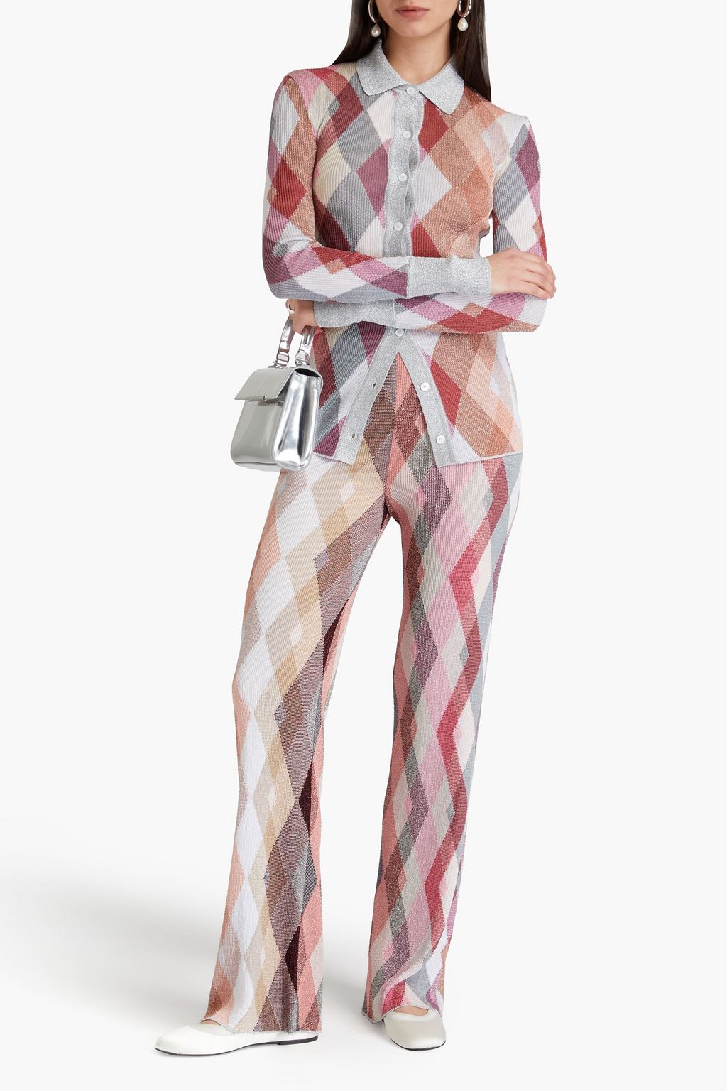 MISSONI قميص بحبكة إنتارسيا بتصميم معينات بلون معدني