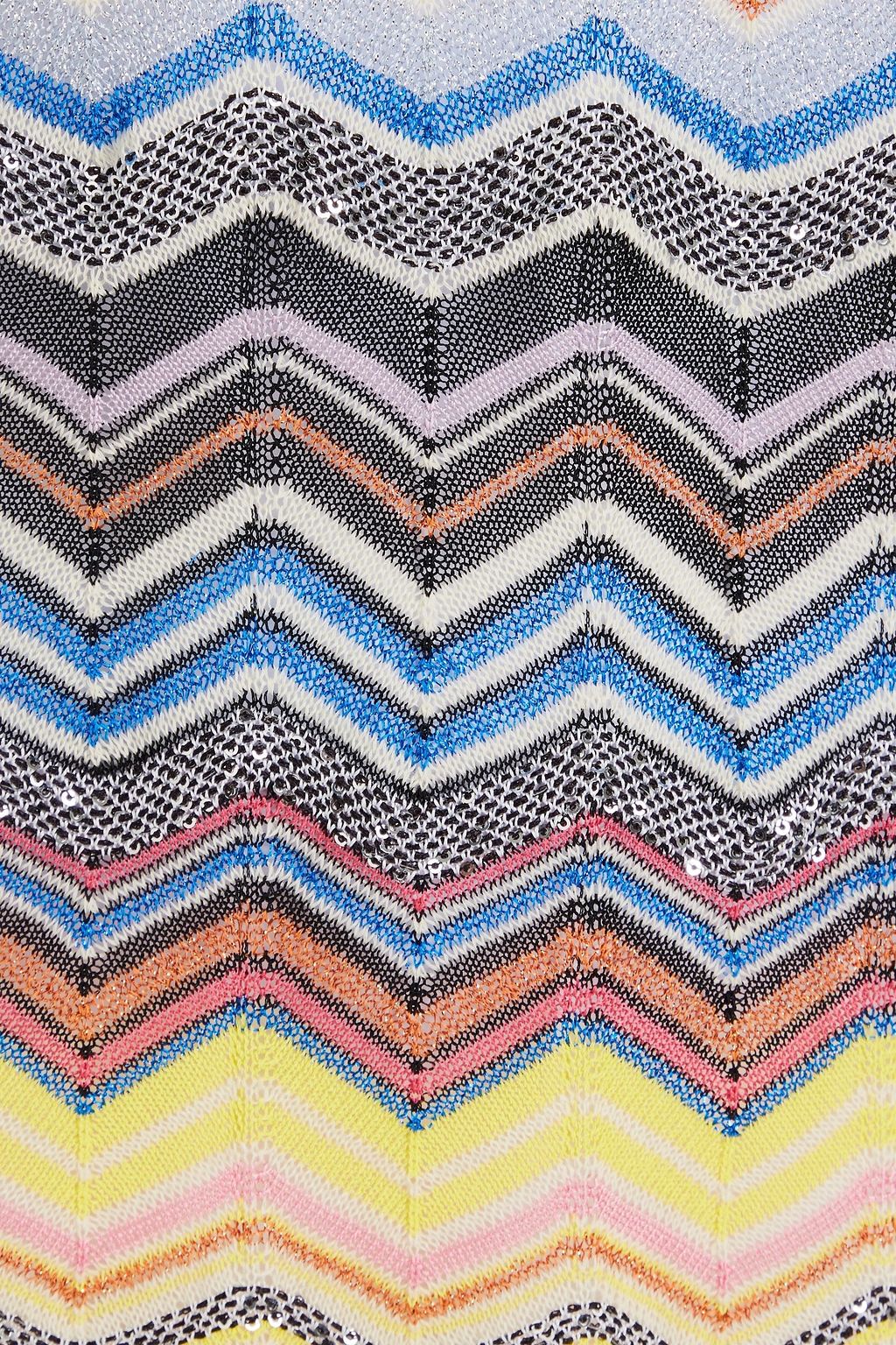 MISSONI بلوزة بدون أكمام من نسيج بحبكة كروشيه بلون معدني ومزينة بأقراص براقة