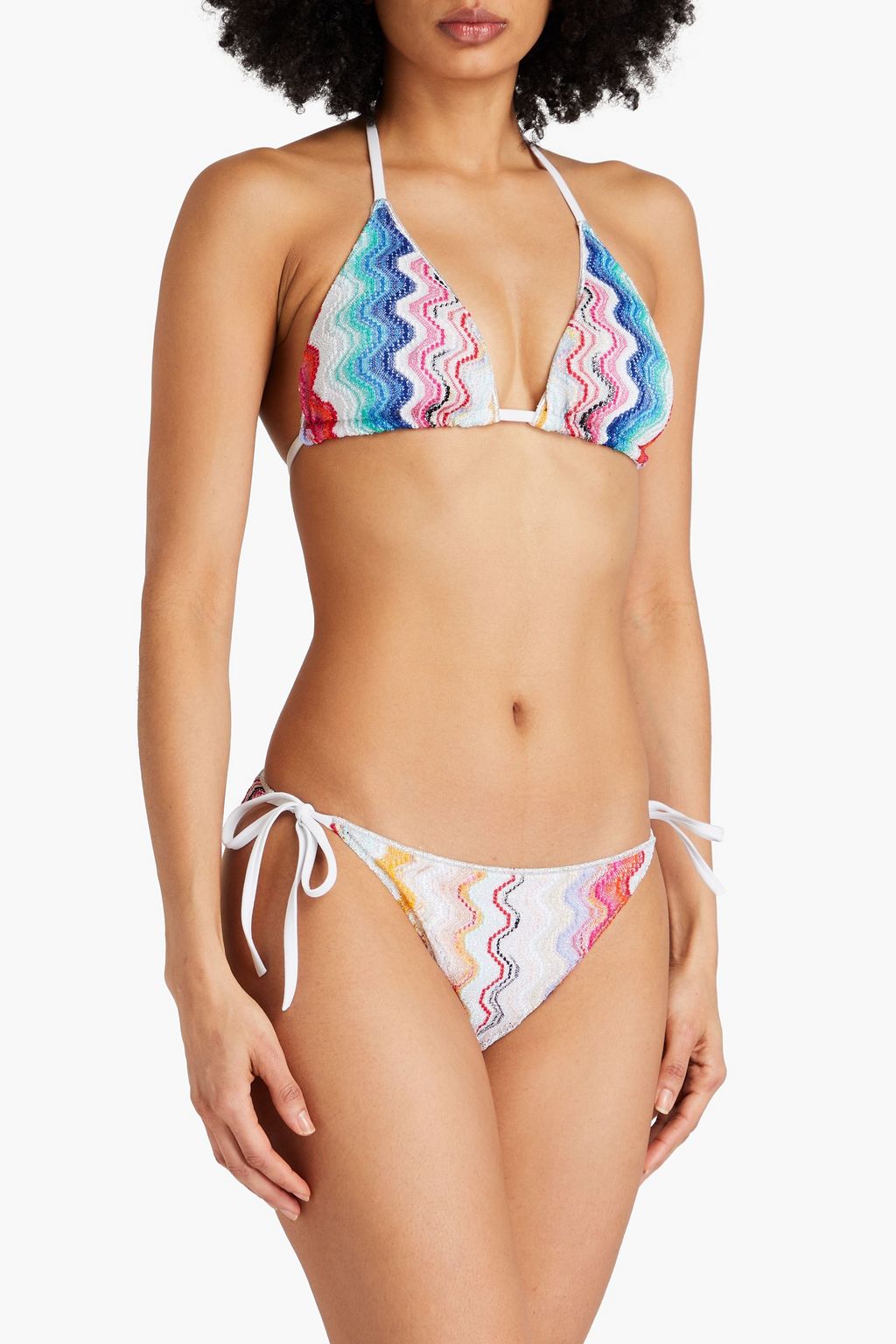 MISSONI Metallic crochet-knit triangle bikini