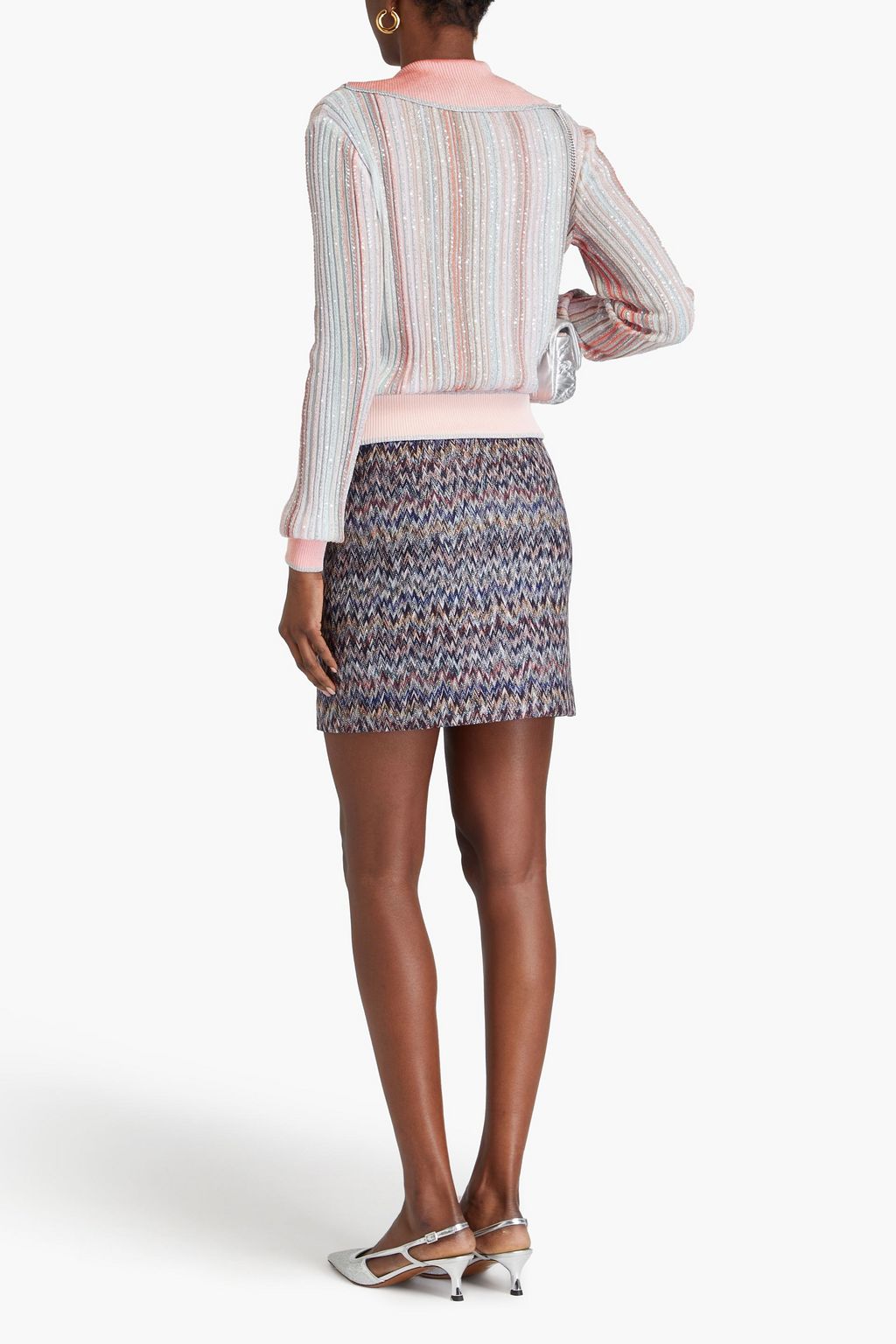 MISSONI كنزة رياضية بولو من نسيج بحبكة كروشيه مزينة بأقراص براقة