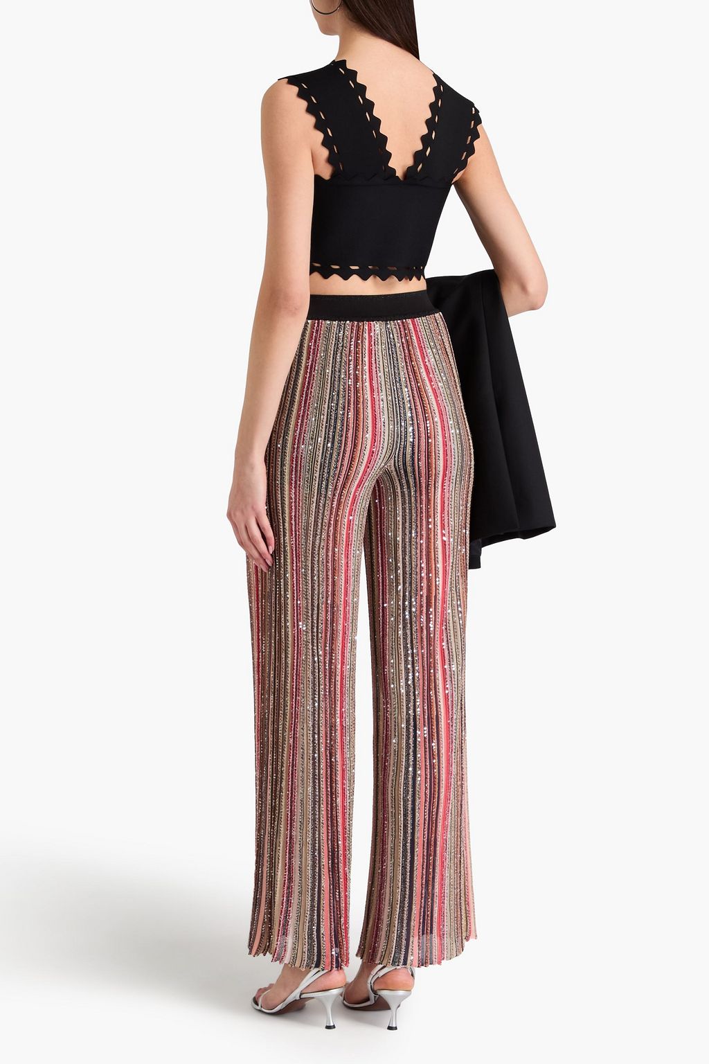 MISSONI بنطلون مخطط بقصة واسعة من الأسفل بحبكة مضلّعة بتصميم مزركش