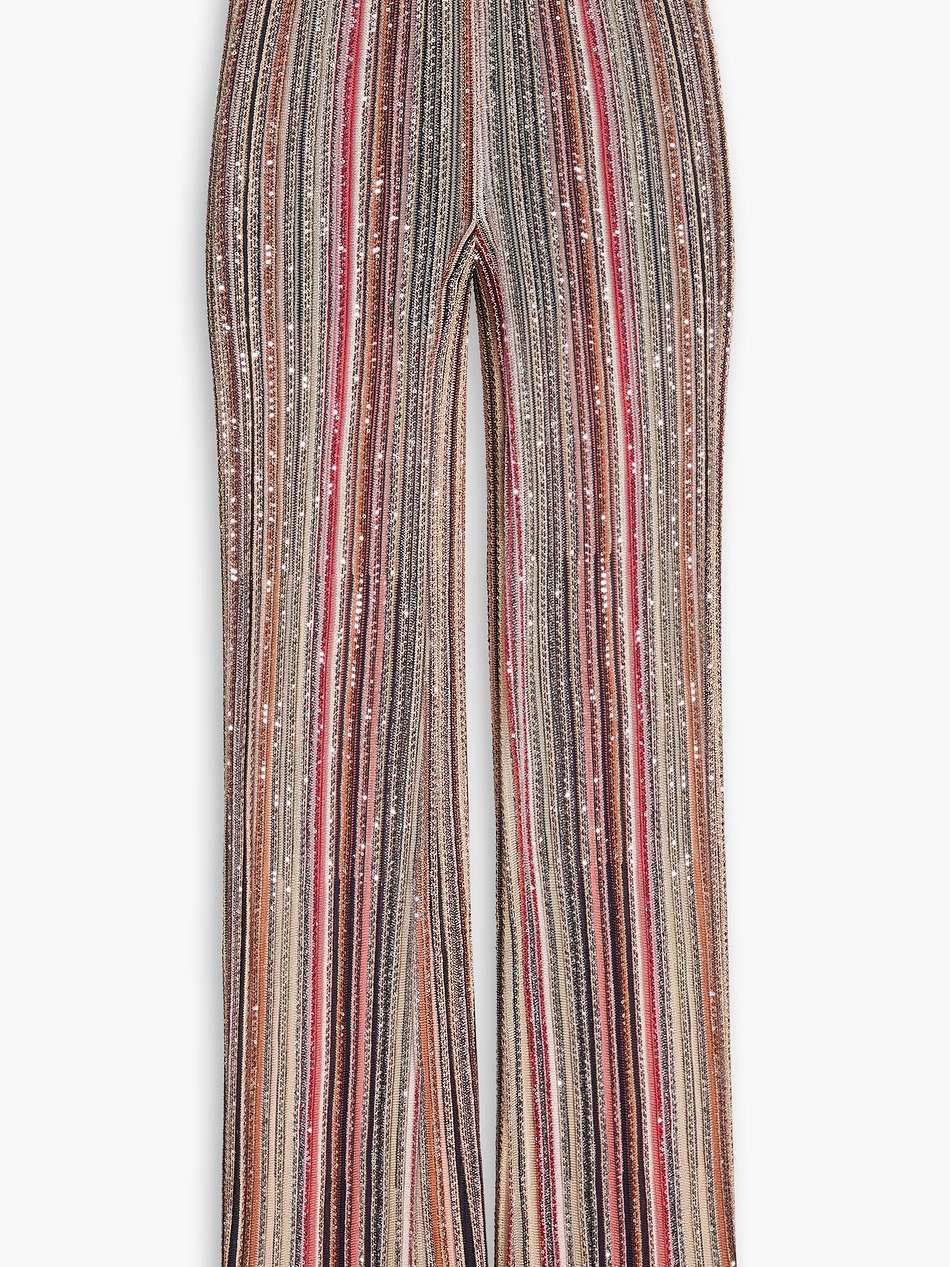 embellished striped ribbed-knit flared pants